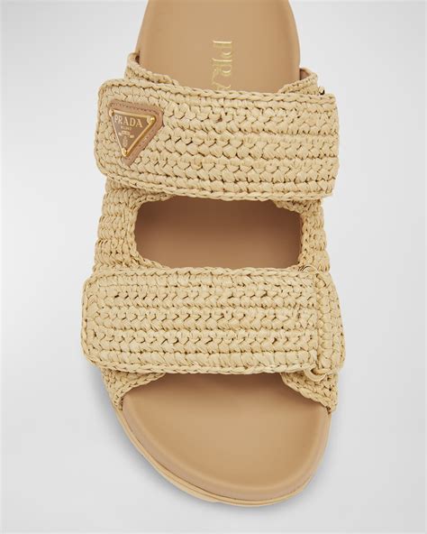 prada double buckle sandals|prada fussbett raffia sandals.